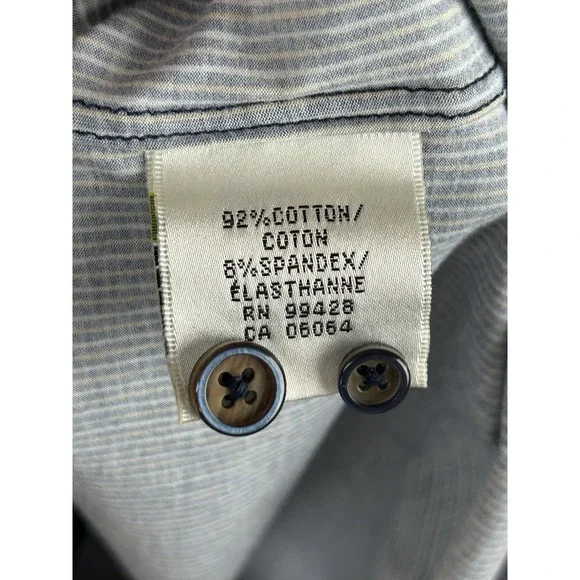 BUGATCHI Ooocotton Tech 8 Way Stretch Long Sleeve Shirt Large‎ Blue Brown Stripe - Picture 12 of 16